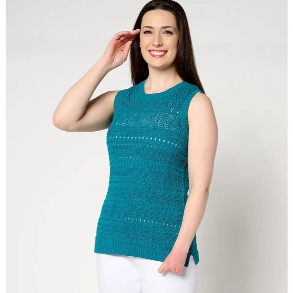 Canyon Retreat Womens‎ Size 3X Tank Top Sweater Knit Teal 100% Cotton